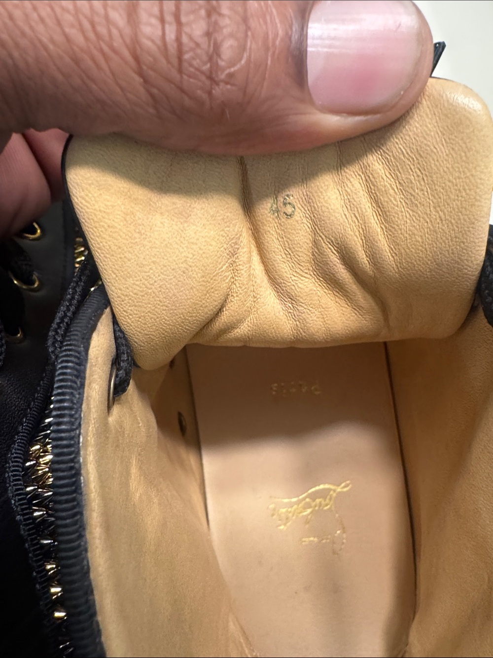 Christian Louboutin Black and Gold Spike-Embellished High-Top Sneakers - Picture 7 of 13